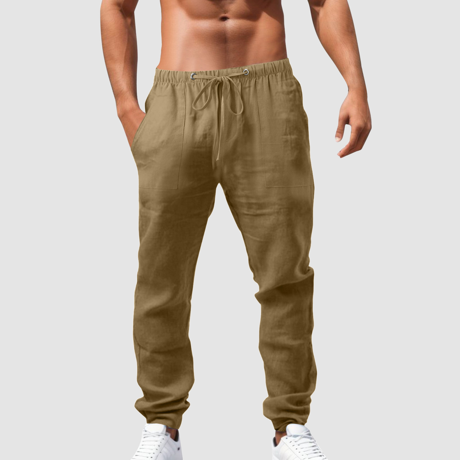 thumbnail image 3 of Pantalones deportivos holgados de hip hop para hombre - Algodón y lino, transpirables - Para todas las estaciones, cuatro bolsillos - Informales/playa/deporte - Tallas del Reino Unido/UE/EE. UU., l, 3 of 6